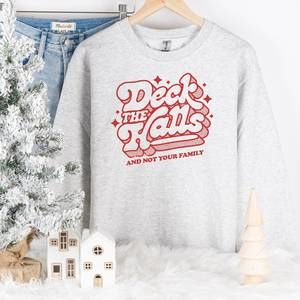 NEW MUGSBY women's deck the halls christmas sweatshirt in grey